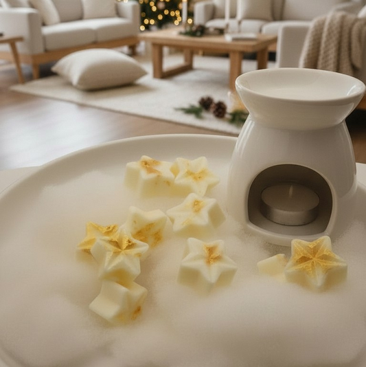 Handgemaakte Golden Stars wax melts in stervorm met gouden glitter