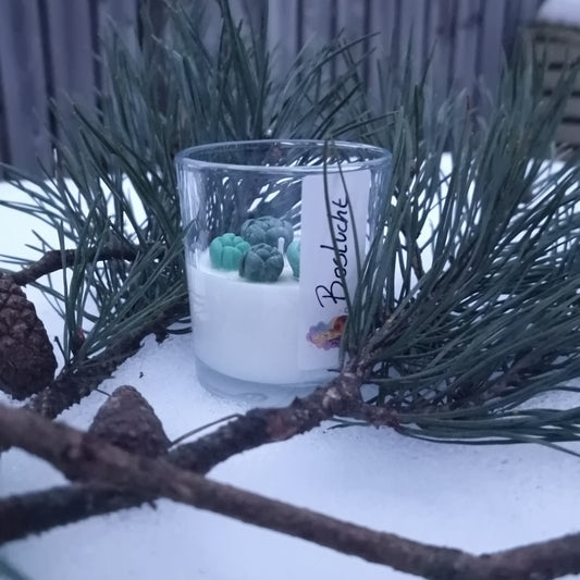 Handgemaakte geurkaars Boslucht met dennengeur in glazen pot