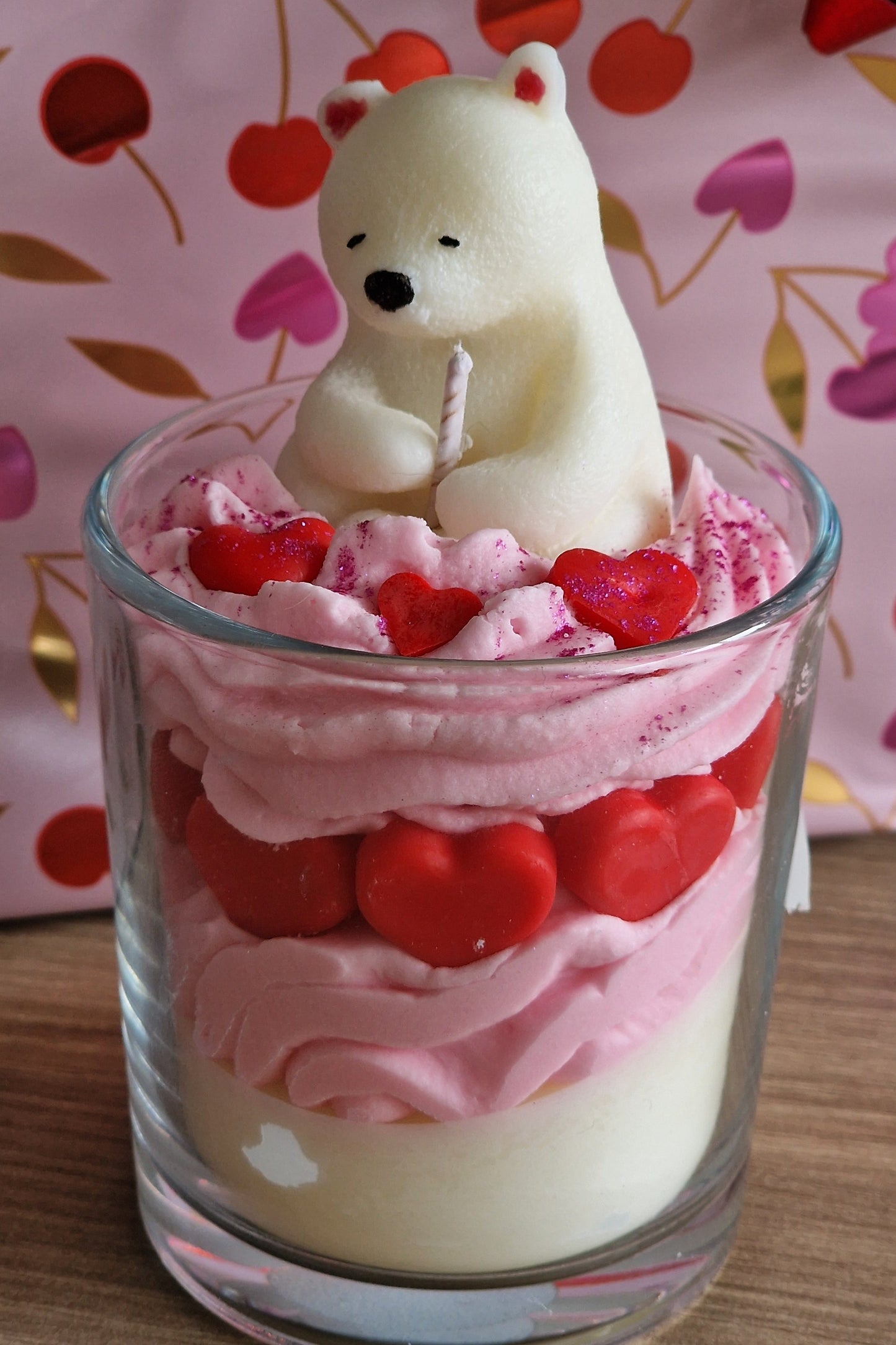 Duurzame sojawas geurkaars met romantisch beren design